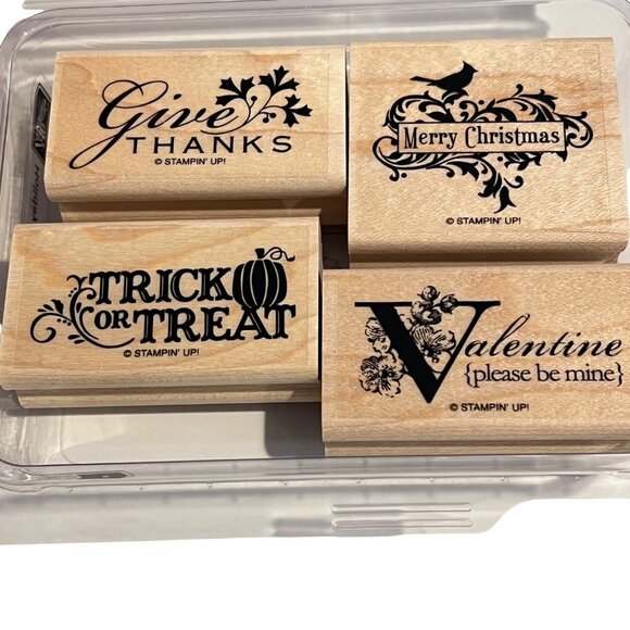 Stampin Up! Holiday Best Rubber Stamp Set 4 Pc Unused Seasonal Designs - Picture 1 of 3